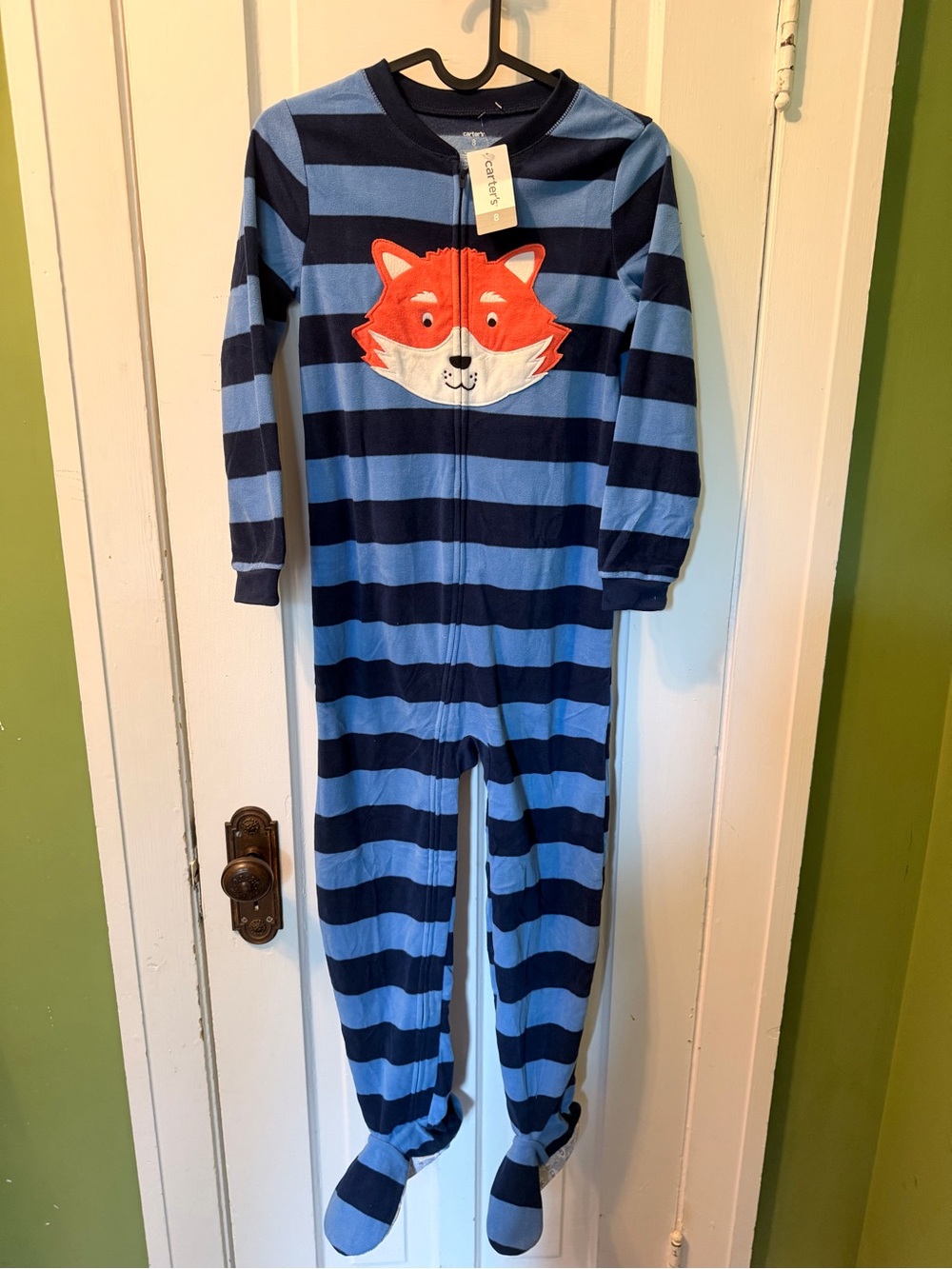 Carter's Blue Striped Fox Kids One-Piece Pajamas size 8